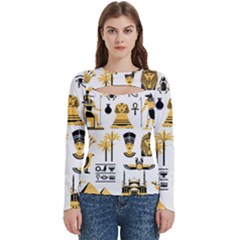 Egypt Symbols Decorative Icons Set Women s Cut Out Long Sleeve T-shirt by Bedest