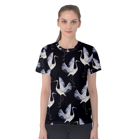 Crane Pattern Women s Cotton T-shirt by Bedest