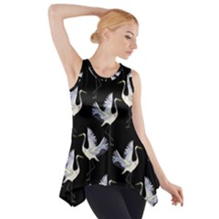 Crane Pattern Side Drop Tank Tunic by Bedest