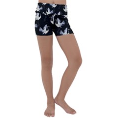 Crane Pattern Kids  Lightweight Velour Yoga Shorts by Bedest