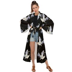 Crane Pattern Maxi Kimono by Bedest