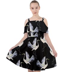 Crane Pattern Cut Out Shoulders Chiffon Dress by Bedest