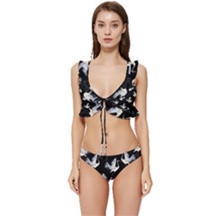 Crane Pattern Low Cut Ruffle Edge Bikini Set by Bedest