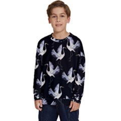 Crane Pattern Kids  Crewneck Sweatshirt by Bedest