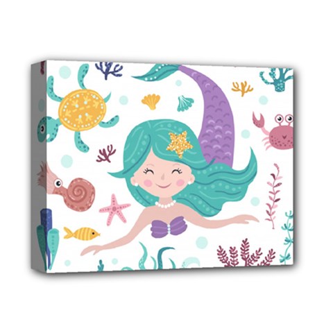 Set Cute Mermaid Seaweeds Marine In Habitants Deluxe Canvas 14  X 11  (stretched) by Bedest