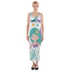 Set Cute Mermaid Seaweeds Marine In Habitants Fitted Maxi Dress by Bedest