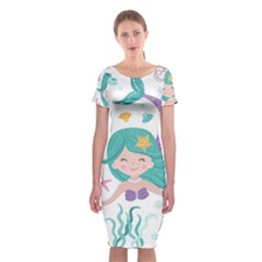 Set Cute Mermaid Seaweeds Marine In Habitants Classic Short Sleeve Midi Dress by Bedest