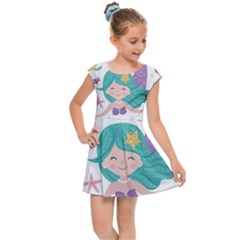 Set Cute Mermaid Seaweeds Marine In Habitants Kids  Cap Sleeve Dress by Bedest