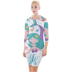 Set Cute Mermaid Seaweeds Marine In Habitants Quarter Sleeve Hood Bodycon Dress by Bedest