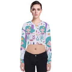 Set Cute Mermaid Seaweeds Marine In Habitants Long Sleeve Zip Up Bomber Jacket by Bedest