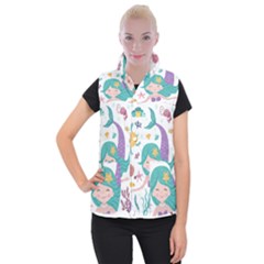 Set Cute Mermaid Seaweeds Marine In Habitants Women s Button Up Vest by Bedest