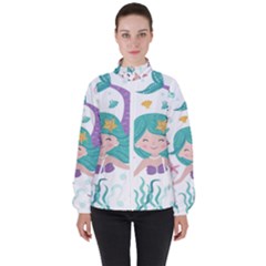 Set Cute Mermaid Seaweeds Marine In Habitants Women s High Neck Windbreaker by Bedest