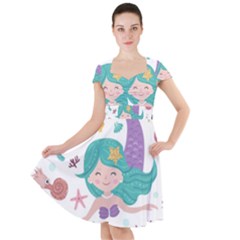 Set Cute Mermaid Seaweeds Marine In Habitants Cap Sleeve Midi Dress by Bedest