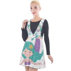 Set Cute Mermaid Seaweeds Marine In Habitants Plunge Pinafore Velour Dress by Bedest