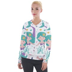 Set Cute Mermaid Seaweeds Marine In Habitants Velvet Zip Up Jacket by Bedest