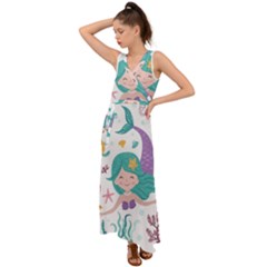 Set Cute Mermaid Seaweeds Marine In Habitants V-neck Chiffon Maxi Dress by Bedest