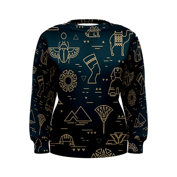 Dark Seamless Pattern Symbols Landmarks Sign Egypt Women s Sweatshirt