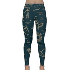 Dark Seamless Pattern Symbols Landmarks Sign Egypt Classic Yoga Leggings by Bedest