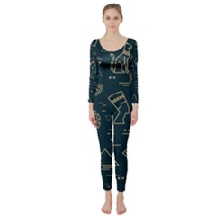 Dark Seamless Pattern Symbols Landmarks Sign Egypt Long Sleeve Catsuit by Bedest