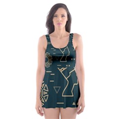 Dark Seamless Pattern Symbols Landmarks Sign Egypt Skater Dress Swimsuit by Bedest