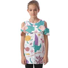 Set Cute Mermaid Seaweeds Marine In Habitants Fold Over Open Sleeve Top by Bedest