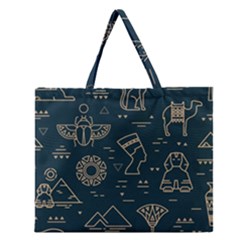 Dark Seamless Pattern Symbols Landmarks Sign Egypt Zipper Large Tote Bag by Bedest