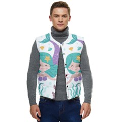 Set Cute Mermaid Seaweeds Marine In Habitants Men s Button Up Puffer Vest	 by Bedest