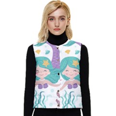 Set Cute Mermaid Seaweeds Marine In Habitants Women s Button Up Puffer Vest by Bedest