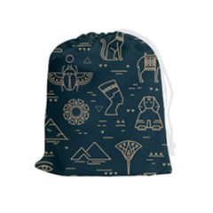 Dark Seamless Pattern Symbols Landmarks Sign Egypt Drawstring Pouch (xl) by Bedest