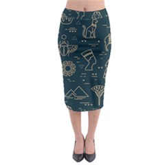 Dark Seamless Pattern Symbols Landmarks Sign Egypt Midi Pencil Skirt by Bedest