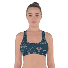 Dark Seamless Pattern Symbols Landmarks Sign Egypt Cross Back Sports Bra by Bedest