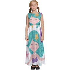 Set Cute Mermaid Seaweeds Marine In Habitants Kids  Satin Sleeveless Maxi Dress by Bedest