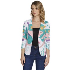 Set Cute Mermaid Seaweeds Marine In Habitants Women s One-button 3/4 Sleeve Short Jacket by Bedest