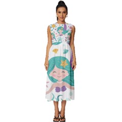 Set Cute Mermaid Seaweeds Marine In Habitants Sleeveless Round Neck Midi Dress by Bedest