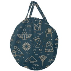 Dark Seamless Pattern Symbols Landmarks Sign Egypt Giant Round Zipper Tote by Bedest