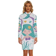 Set Cute Mermaid Seaweeds Marine In Habitants Long Sleeve Shirt Collar Bodycon Dress by Bedest