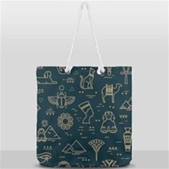 Dark Seamless Pattern Symbols Landmarks Sign Egypt Full Print Rope Handle Tote (large) by Bedest