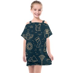 Dark Seamless Pattern Symbols Landmarks Sign Egypt Kids  One Piece Chiffon Dress by Bedest