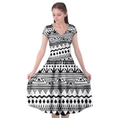 Boho Style Pattern Cap Sleeve Wrap Front Dress