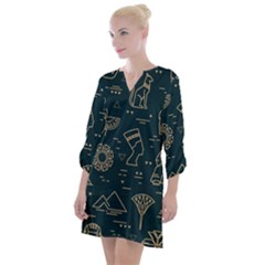 Dark Seamless Pattern Symbols Landmarks Sign Egypt Open Neck Shift Dress by Bedest