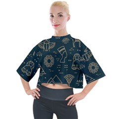 Dark Seamless Pattern Symbols Landmarks Sign Egypt Mock Neck T-shirt by Bedest