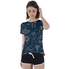 Dark Seamless Pattern Symbols Landmarks Sign Egypt Short Sleeve Open Back T-shirt by Bedest