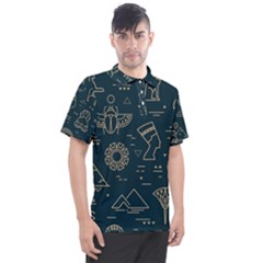 Dark Seamless Pattern Symbols Landmarks Sign Egypt Men s Polo T-shirt by Bedest