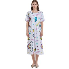 Unicorns Rainbows Seamless Pattern Women s Cotton Short Sleeve Night Gown