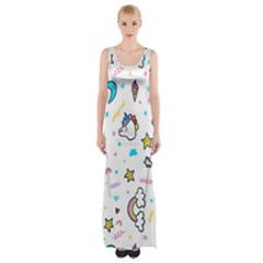 Unicorns Rainbows Seamless Pattern Thigh Split Maxi Dress