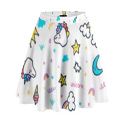 Unicorns Rainbows Seamless Pattern High Waist Skirt by Bedest