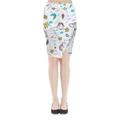 Unicorns Rainbows Seamless Pattern Midi Wrap Pencil Skirt by Bedest