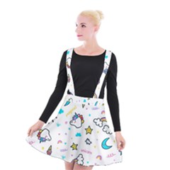 Unicorns Rainbows Seamless Pattern Suspender Skater Skirt by Bedest