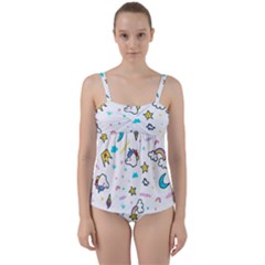 Unicorns Rainbows Seamless Pattern Twist Front Tankini Set by Bedest