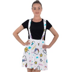 Unicorns Rainbows Seamless Pattern Velvet Suspender Skater Skirt by Bedest